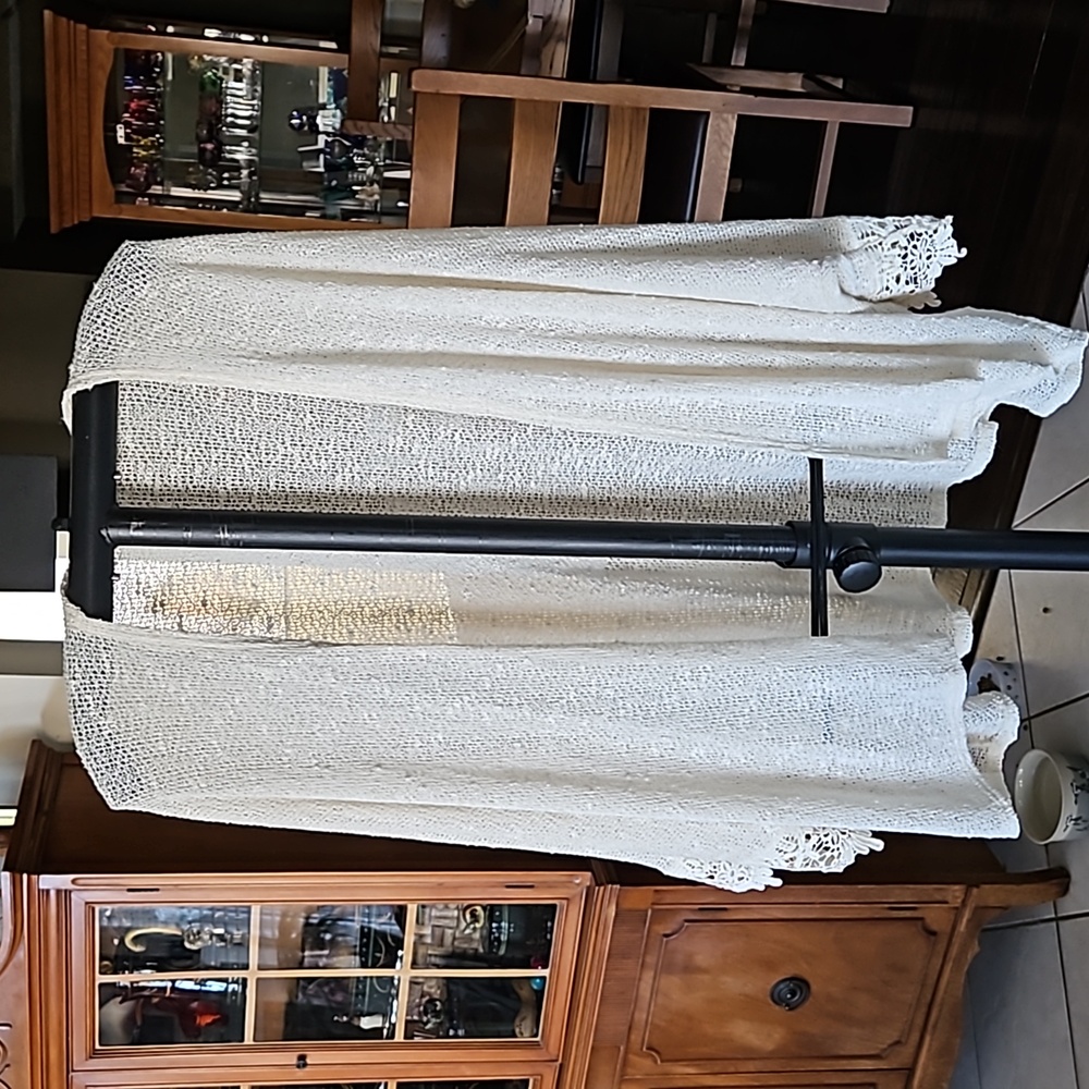 Knotted Open Knit Unstructured Cardigan Shrug Sweater w Crochet Wrists sz M